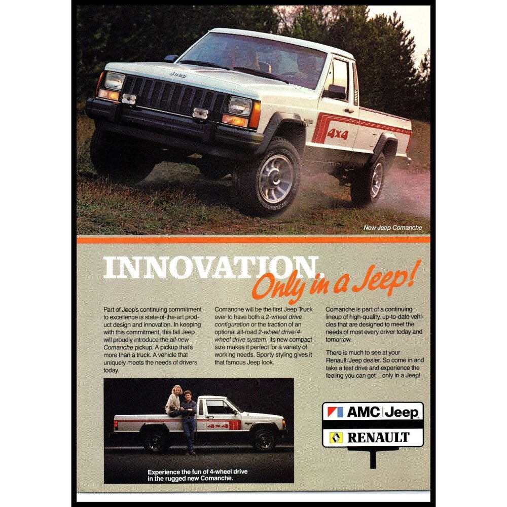 1985 Jeep Commanche 4x4 Pickup Truck Vintage Print Ad Off Road 80s Wall Art